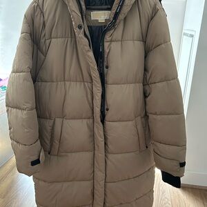 MICHAEL Michael Kors Tan Puffer Coat with High Collar with hood